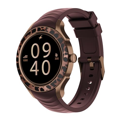 Fastrack Ella Women Smartwatch with 1.2" inch AMOLED Display,Patterned Bezel,AI Watchface & AI Chat,Functional Crown,24/7 Health Suite,BT Calling,SpO2,HRM,IP68, Multiple Menu Styles,Games - Dark Wine