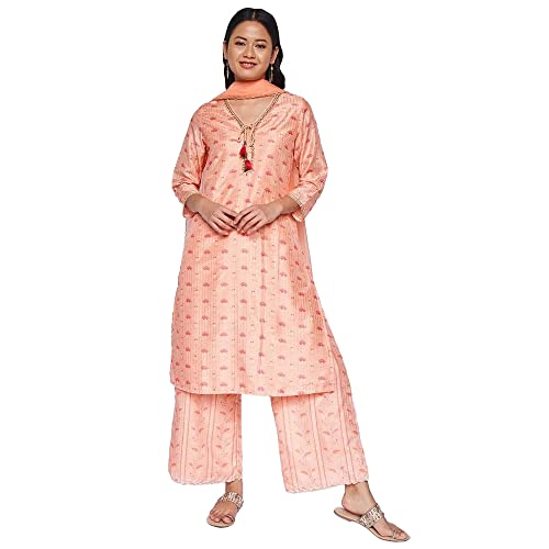 global desi Women's Polyester Suit-Dress Set (SS22GM1633PRS_Peach_XS)