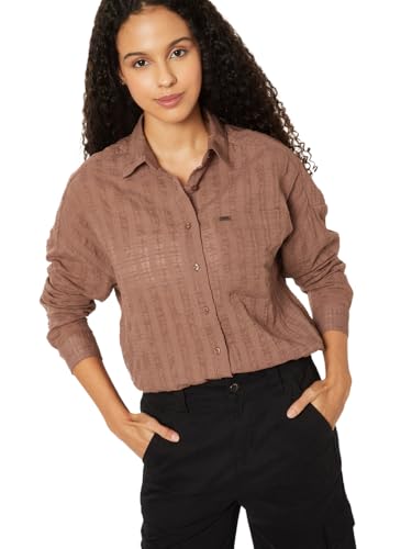 Max Women Textured Oversized Shirt (Brown_XXL)
