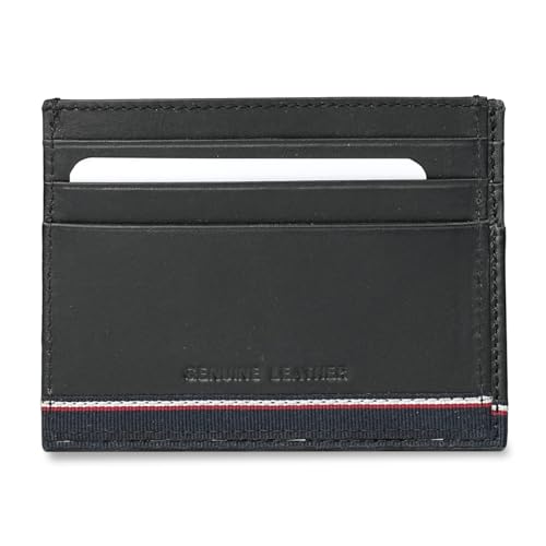 Tommy Hilfiger Men's Leather Card Holder Acre - Black | Ultra-Slim 0.5Cm Minimalist Design with 6 Card Slots | Stylish Purse for Men's