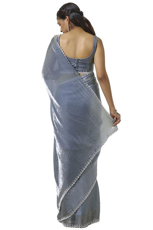 Soch Womens Blue Tissue Saree With Stone Work