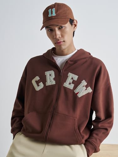 XYXX Crew Men's Cotton Blend Hoodie| Long Sleeves|Half Zip Hoodie| Solid-Oversized | Espresso Brown