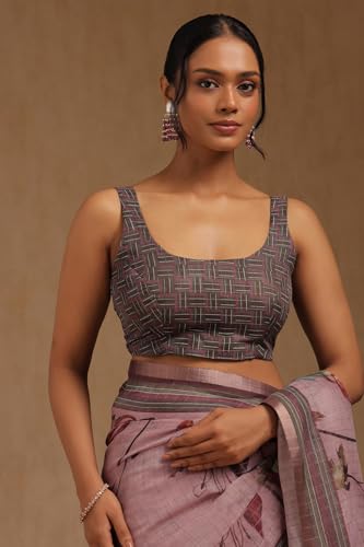 Soch Womens Purple Linen Floral Print Saree