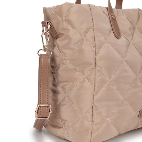 Fastrack Gridline Tote | Nylon Women’s Tote Bag | Diamond-Quilted Design with Dual Carry Options & Multiple Compartments