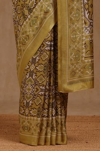 Soch Womens Light Olive Art Silk Ethnic Motif Saree