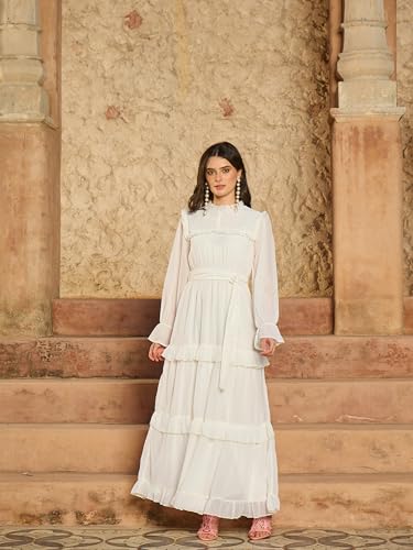 Sassafras Women White Tiered Maxi Dress-S