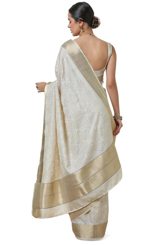 Soch Womens Beige Embroidered Tussar Saree With Sequins