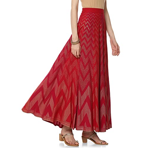 Rangriti Women's Red Viscose Ethnic Maxi Skirt