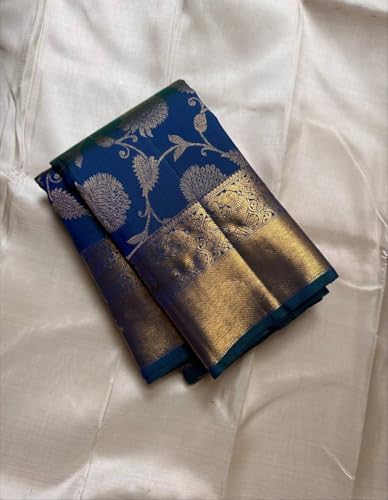 Veglari Women's Original Kanchivaram Pure Kunttli Print Hand Weving Pure Jari Jall Rajwadi Silk Sarees With Unsich Blouses Piecs For Weding