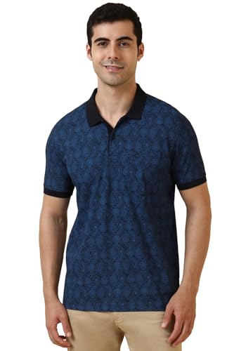 Allen Solly Men Navy Printed Polo Neck T-Shirt