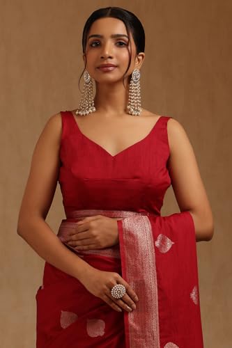 Soch Womens Maroon Viscose Silk Ethnic Motifs Zari Woven Saree