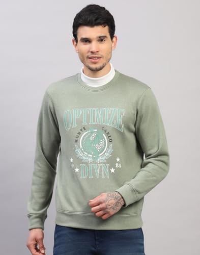 Monte Carlo Mens Regular Fit Printed Full Sleeve Round Neck Sweatshirt | Stylish Sweatshirt for Men | Soft Comfortable Casual Winter Wear for Men's Green S