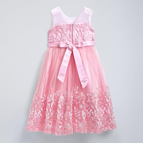 Hopscotch Girls Floral Embroidered Sleeveless Gown with Crown Headband in Pink Color for Age (10-12 Years)