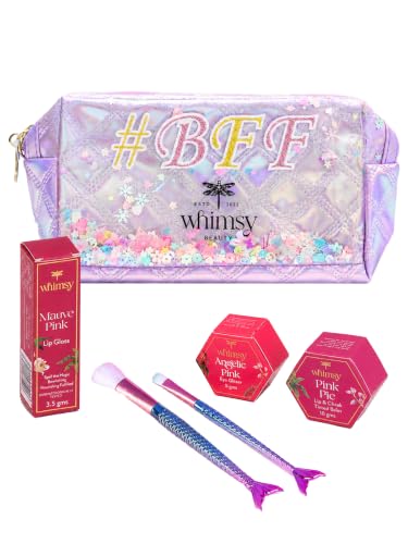 Whimsy Beauty Organic & Safe Makeup Kit | Safe beauty Set for Girls, Preteens & Teens | Eye Glitter, Lip Cheek Tint, Kids Lip Gloss and Mermaid Brushes | Vegan & Cruelty-Free (Pack of 5)