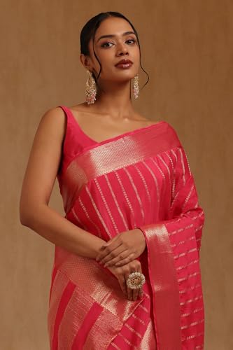 Soch Womens Fuchsia Georgette Stripes Zari Woven Saree