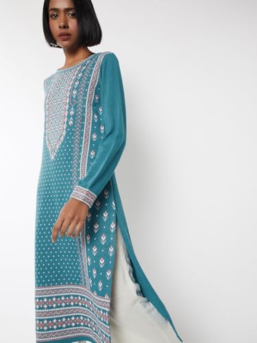Max Women Knit Straight Winter Kurta (Blue_S)