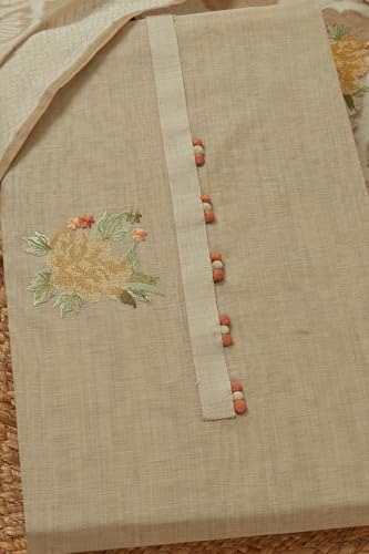 Soch Womens Beige Chanderi Floral Print Unstitch Dress Material With Thread Work