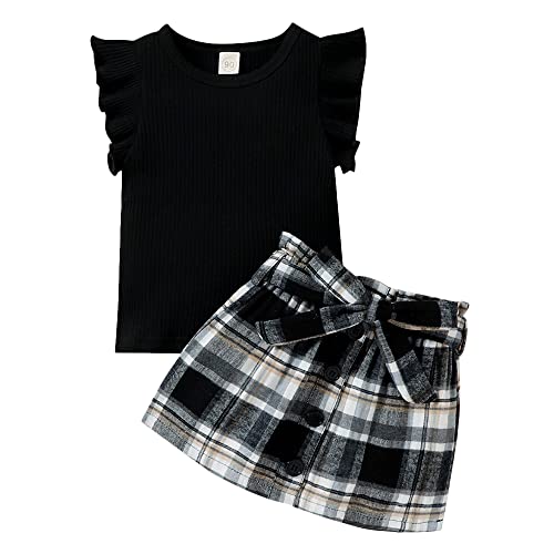 Hopscotch Polycotton Girls Check Printed Blouseskirt Set In Black Color For Ages 18-24 Months