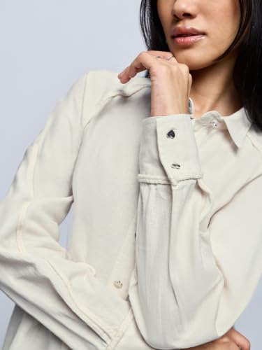 The Souled Store: Ivory Heart Women and Girls Full Length Spread Collar Solid Cotton Oversized Drop Shoulder Breathable Streetwear Lightweight Everyday Shirt