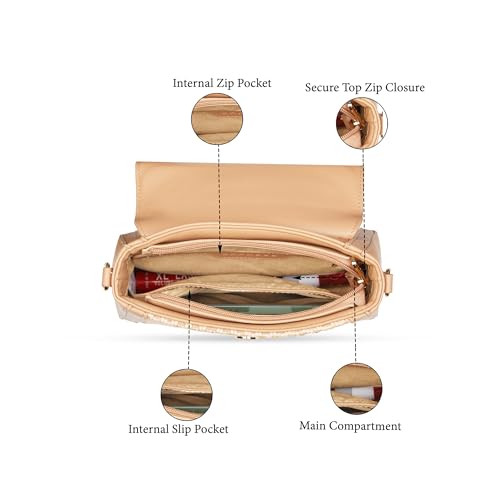 Caprese Wind Small Satchel Bag for Women | Woven Texture Faux Leather Shoulder Bag with Adjustable & Detachable Strap | Dual Zipper & Magnetic Button Closure for Office & Casual Use (Mocha Mousse)