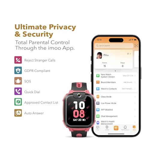 imoo Watch Phone Z1, 4G Smart Watch for Kids with Real-Time HD Video & Phone Call, Smart Watch for Girls with Real-Time GPS Location, Smartwatch for Boys with IPX8 Water Resistance (Pink)