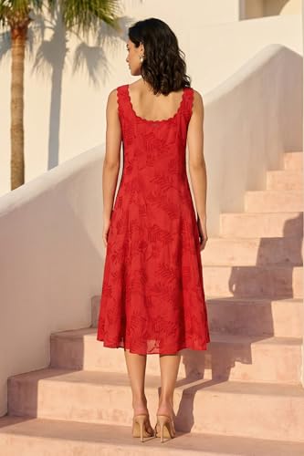 W for Woman Red Thread Embroidered Pure Cotton A-line Dress - (W13745-401411-L)