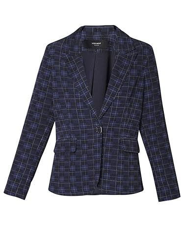 VERO MODA Women Checkered Polyester Blend Navy Blue Blazer