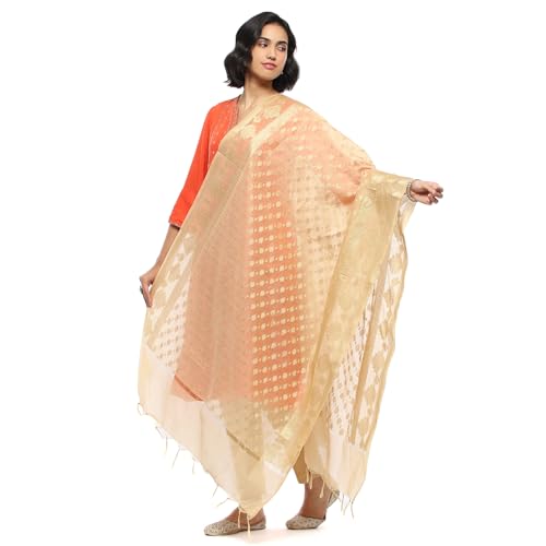 BIBA Women's Gold Poly Silk Dupatta_Free Size