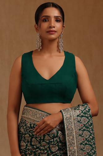 Soch Womens Teal Green Georgette Embroidered Saree With Stone Work