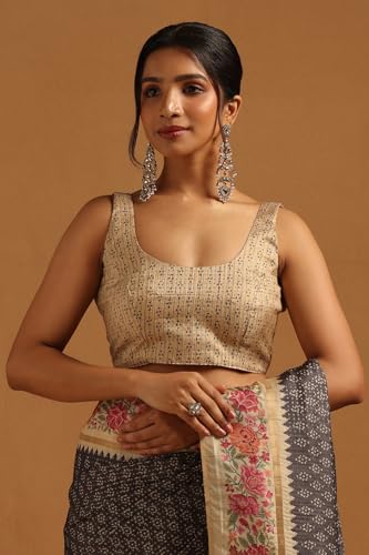 Soch Womens Charcoal Tussar Floral Saree With Zari Work