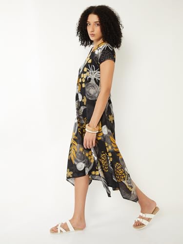 Max Women Printed A-line Dress(Black_M)