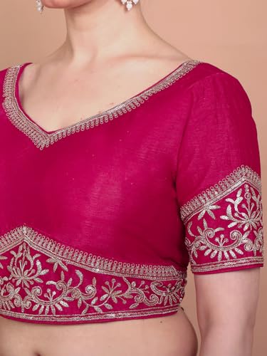 S SALWAR STUDIO Pink Silk Embroidered Readymade Alterable Blouse