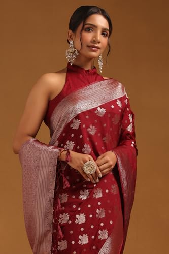 Soch Womens Maroon Viscose Silk Floral Zari Woven Saree