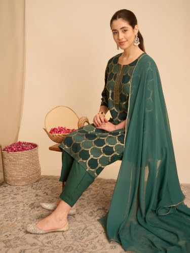 Rangriti Rayon Printed Straight Festive Kurta With Salwar And Dupatta