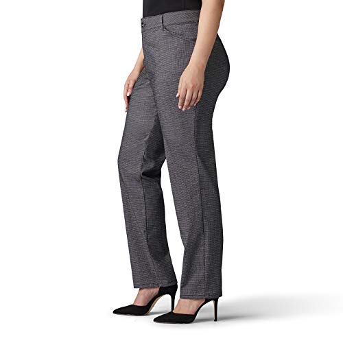 Lee Women's Plus Size Relaxed Fit All Day Straight Leg Pant, Black/White Rockhill Plaid, 28