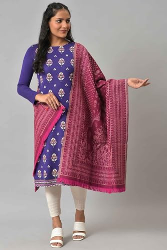 W for Woman Women Cotton Dark Green Acrylic Floral Print Dupatta, Free Size