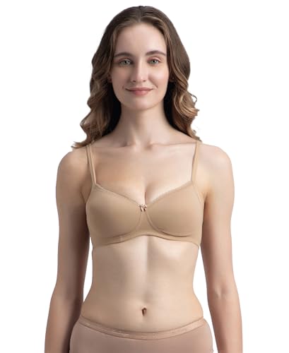 Jockey 1723 Women's Wirefree Padded Super Combed Cotton Elastane Stretch Medium Coverage T-Shirt Bra with Lace Styling_Almondine_38B