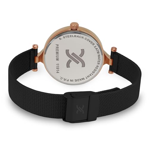 Daniel Klein Analog Black Round Dial Rose Gold Case Black Mesh Strap Water-Resistant Wrist Watch for Women Girls, Ladies DK11914-3