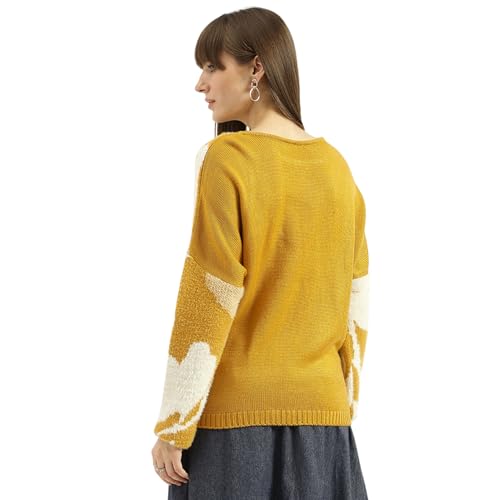 United Colors of Benetton Round Neck Floral Garden Sweater (Size: XXL)-25A1099W3M78IL15 Yellow