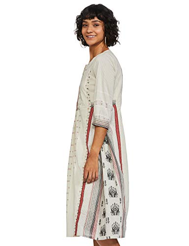 W for Woman Women's Cotton a-line midi Dress (20FEW13248-113672_Ecru_8 (Small))