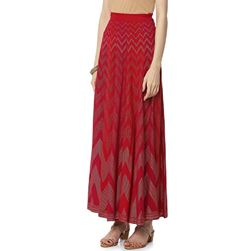 Rangriti Women's Red Viscose Ethnic Maxi Skirt