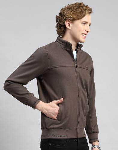 Monte Carlo Brown Solid Stand Collar Jacket(223061460-1-44)