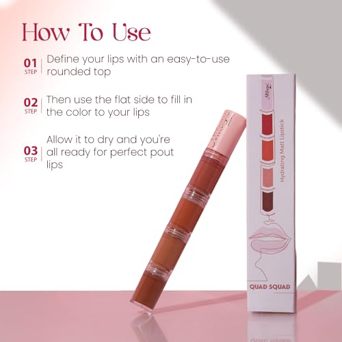 Milagro Beauty Quad Squad 1.0, Matte Liquid Lipstick 4 Shades In 1, Intense Color, Long-Lasting, Moisturizing & Non-Drying, Smudge-Proof & Waterproof (4Ml)