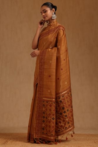 Soch Womens Brown Tussar Woven Design Saree