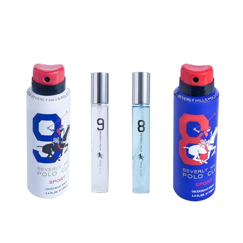 Beverly Hills Polo Club Eau De Toilette (2 X 16 ml each) + Deodrant (2 X 100 ml each) [Perfume Gift set for Men]
