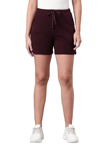 GO COLORS Women Solid Dark Wine Mid Rise Casual Shorts