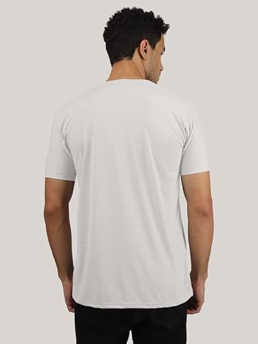 T-70 Men's Printed Round Neck Half Sleeves Poly-Cotton T-Shirt | Color - White | Size - S (418)