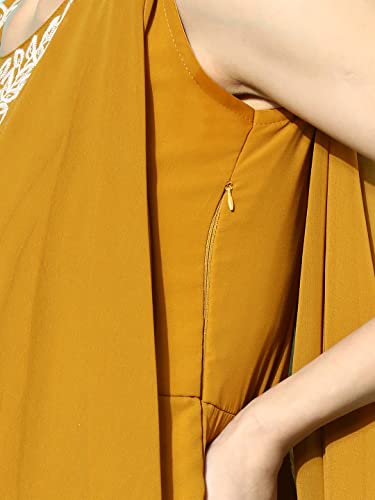 LYMI LABEL Gown For Women - Georgette sequence Embroidered Floor length Exaggerated Sleeves Fit & Flared Gown (Mustard)