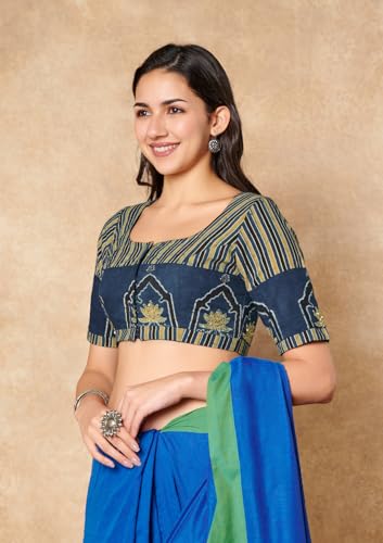 S SALWAR STUDIO Blue Ajrakh Pure Cotton Readymade Blouse
