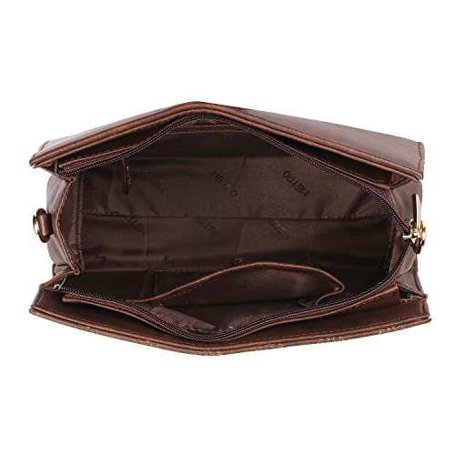 Metro Brown Faux Leather Premium Zipper Casual Sling Bag For Women (66-7208)